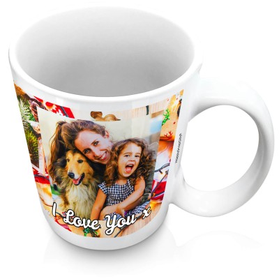 (XL 15oz White) - Christmas Decorations Design with 2 Photos Printed Front & Back (Personalised with Text)