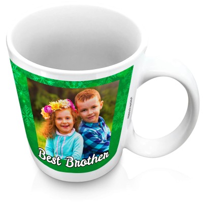 (XL 15oz White) - Snowflakes on Green Design with 2 Photos Printed Front & Back (Personalised with Text)