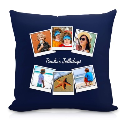 (40cm Square) (Polaroid Style Photo Print) Navy Blue Soft Velvet Polyester Fabric (Personalised with Text)