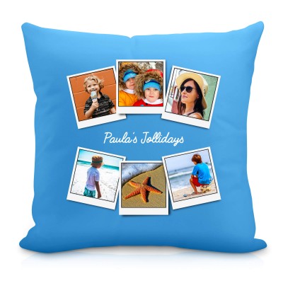 (40cm Square) (Polaroid Style Photo Print) Sky Blue Soft Velvet Polyester Fabric (Personalised with Text)