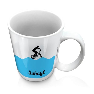(10oz White) with BMX Theme Blue (Personalised with Text)
