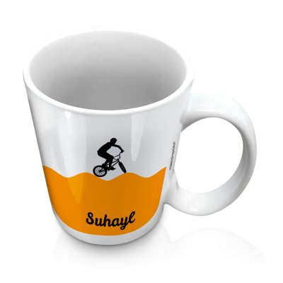 (10oz White) with BMX Theme Orange (Personalised with Text)