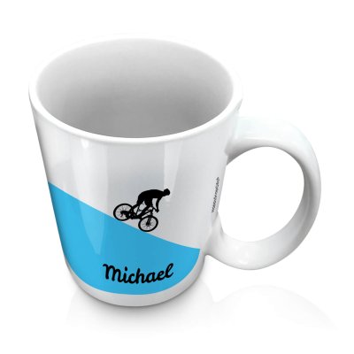 (10oz White) with Mountain Bike Theme Blue (Personalised with Text)