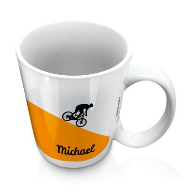 (10oz White) with Mountain Bike Theme Orange (Personalised with Text)