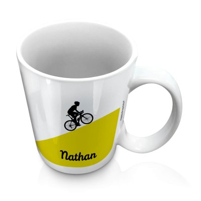 (10oz White) with Road Bike Theme Green (Personalised with Text)