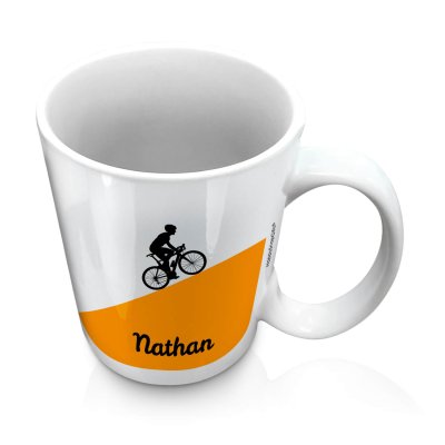 (10oz White) with Road Bike Theme Orange (Personalised with Text)