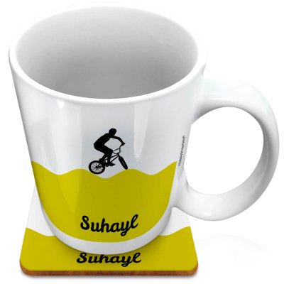 (XL 15oz White) with BMX Theme Green (Personalised with Text) with 1 matching Square Coaster