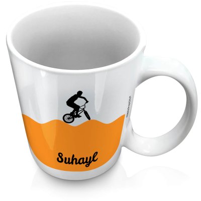 (XL 15oz White) with BMX Theme Orange (Personalised with Text)