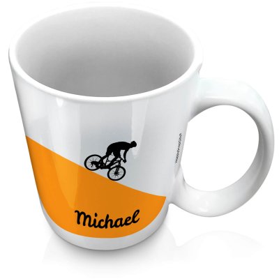 (XL 15oz White) with Mountain Bike Theme Orange (Personalised with Text)
