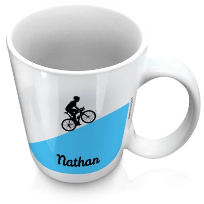 (XL 15oz White) with Road Bike Theme Blue (Personalised with Text)