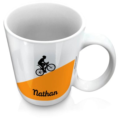(XL 15oz White) with Road Bike Theme Orange (Personalised with Text)