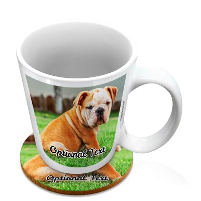 (10oz White) with 1 Photo Printed Front & Back (Personalised with Text) with 1 matching Circular Coaster
