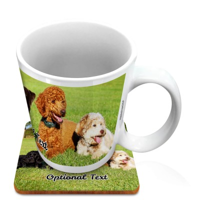 (10oz White) with 1 Wrapped Around Image (Personalised with Text) with 1 matching Square Coaster
