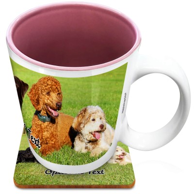 (XL 15oz Pink) with 1 Wrapped Around Image (Personalised with Text) with 1 matching Square Coaster