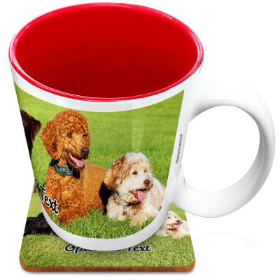 (XL 15oz Red) with 1 Wrapped Around Image (Personalised with Text) with 1 matching Square Coaster