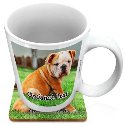 (XL 15oz White) with 1 Photo Printed Front & Back (Personalised with Text) with 1 matching Square Coaster