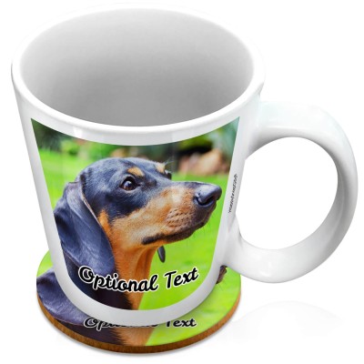(XL 15oz White) with 2 Photos Printed Front & Back (Personalised with Text) with 1 matching Circular Coaster