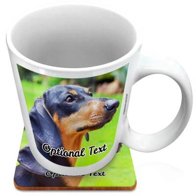 (XL 15oz White) with 2 Photos Printed Front & Back (Personalised with Text) with 1 matching Square Coaster