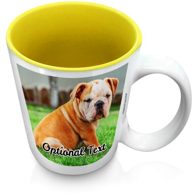 (XL 15oz Yellow) with 1 Photo Printed Front & Back (Personalised with Text)