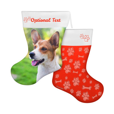 (25cm) Paws & Bones Theme Red Soft Velvet Polyester Fabric (Personalised with Text)