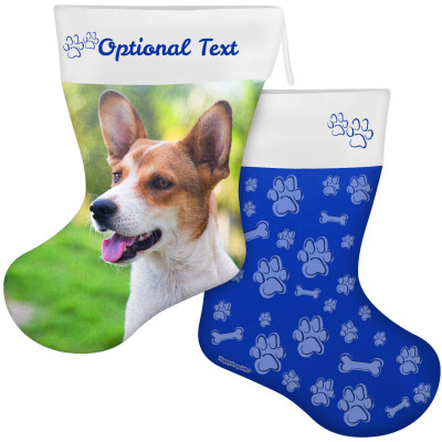 (55cm) Paws & Bones Theme Royal Blue Soft Velvet Polyester Fabric (Personalised with Text)