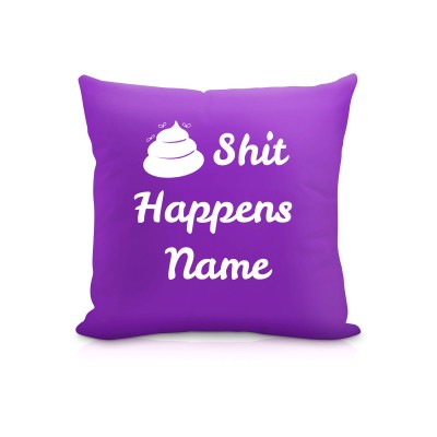 (25cm Square) "Shit Happens" Purple Soft Velvet Polyester Fabric (Personalised with Text)