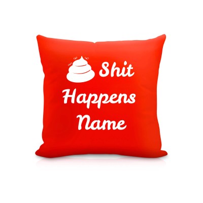 (25cm Square) "Shit Happens" Red Soft Velvet Polyester Fabric (Personalised with Text)