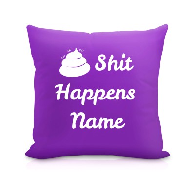 (40cm Square) "Shit Happens" Purple Soft Velvet Polyester Fabric (Personalised with Text)