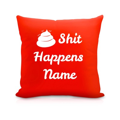 (40cm Square) "Shit Happens" Red Soft Velvet Polyester Fabric (Personalised with Text)