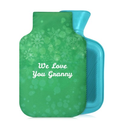 800ml - Snowflakes on Green Design Soft Velvet Polyester Fabric (Personalised with Text)