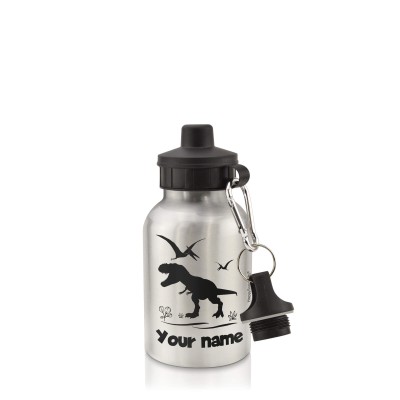 - Silver (400ml Mini) + Screw Cap with Dinosaur Icon Black (Personalised with Text)