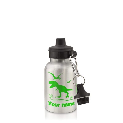 - Silver (400ml Mini) + Screw Cap with Dinosaur Icon Bright Green (Personalised with Text)