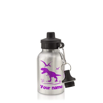 - Silver (400ml Mini) + Screw Cap with Dinosaur Icon Purple (Personalised with Text)