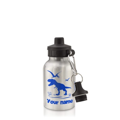 - Silver (400ml Mini) + Screw Cap with Dinosaur Icon Royal Blue (Personalised with Text)
