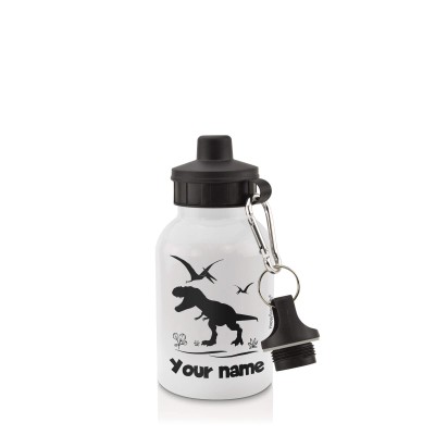 - White (400ml Mini) + Screw Cap with Dinosaur Icon Black (Personalised with Text)