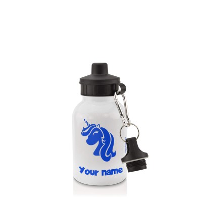 - White (400ml Mini) + Screw Cap (Unicorn Icon) Royal Blue (Personalised with Text)