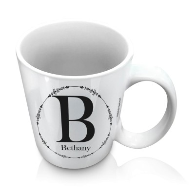 (10oz White) with Circular Ring Theme Black (Personalised with Text)
