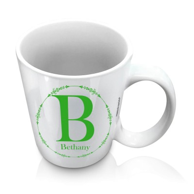 (10oz White) with Circular Ring Theme Bright Green (Personalised with Text)