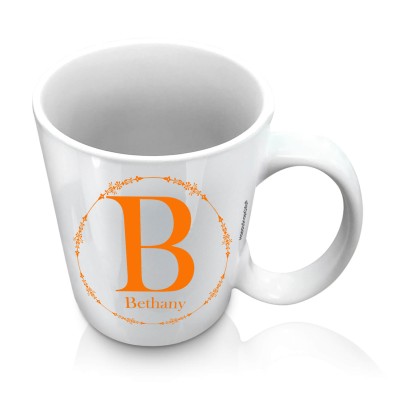 (10oz White) with Circular Ring Theme Burnt Orange (Personalised with Text)
