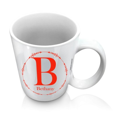 (10oz White) with Circular Ring Theme Red (Personalised with Text)