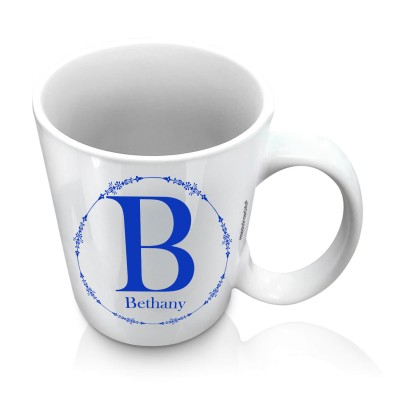 (10oz White) with Circular Ring Theme Royal Blue (Personalised with Text)