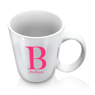 (10oz White) Hot Pink (Fuchsia) (Personalised with Text)