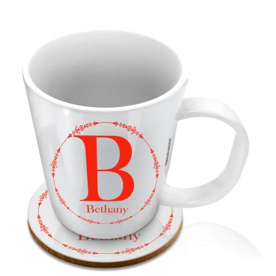 (11oz White) with Circular Ring Theme Red (Personalised with Text) with 1 matching Circular Coaster