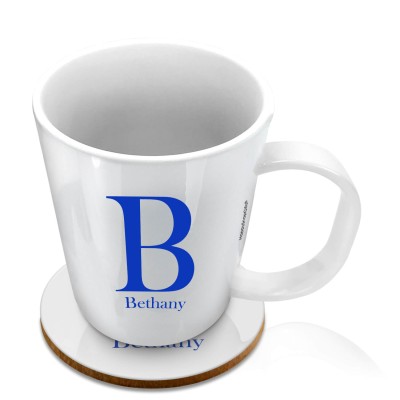 (XL 15oz Blue Inner & Handle) Royal Blue (Personalised with Text) with 1 matching Circular Coaster