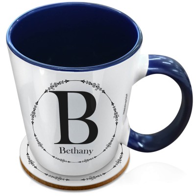 (XL 15oz Blue Inner & Handle) with Circular Ring Theme Black (Personalised with Text) with 1 matching Circular Coaster