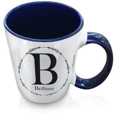 (XL 15oz Blue Inner & Handle) with Circular Ring Theme Black (Personalised with Text)