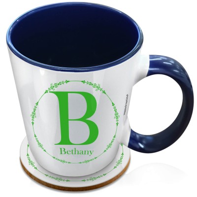 (XL 15oz Blue Inner & Handle) with Circular Ring Theme Bright Green (Personalised with Text) with 1 matching Circular Coaster