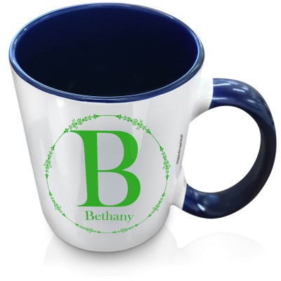 (XL 15oz Blue Inner & Handle) with Circular Ring Theme Bright Green (Personalised with Text)