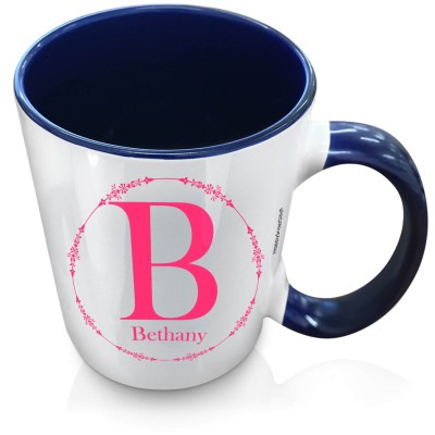 (XL 15oz Blue Inner & Handle) with Circular Ring Theme Hot Pink (Fuchsia) (Personalised with Text)