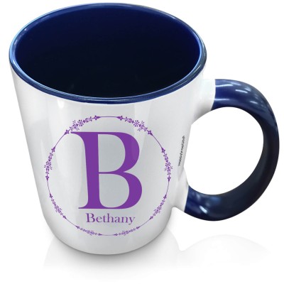 (XL 15oz Blue Inner & Handle) with Circular Ring Theme Purple (Personalised with Text)